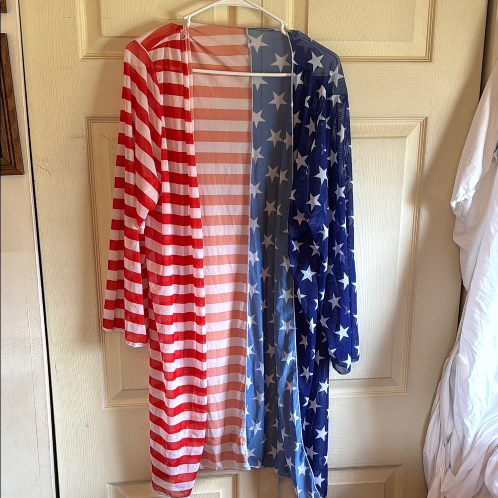 Patriotic Striped and Star Kimono/cover up